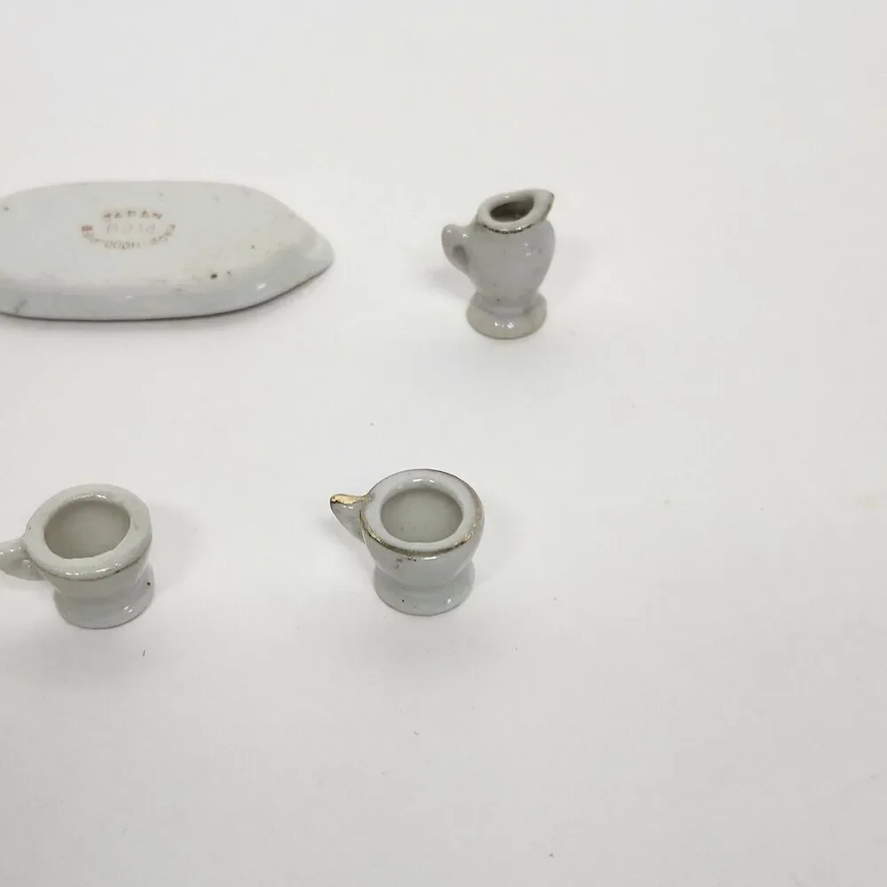 Vintage Dollhouse Miniature Tea Set Porcelain Floral Design 6 Pc Made in Japan